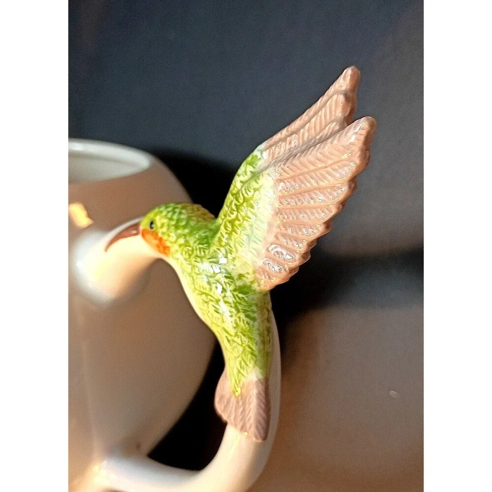Vintage Hummingbird Lily Floral Teapot China Collectible Lina Lui Bird Decor Gif